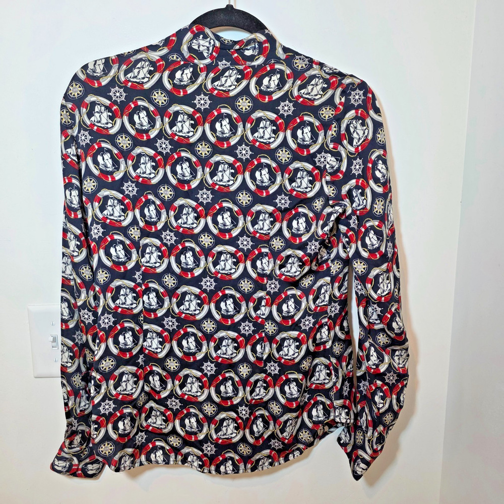 Brooks Brothers Silk Button Up Blouse Sz 2 XS Navy Nautical Print Old Money - Picture 7 of 10